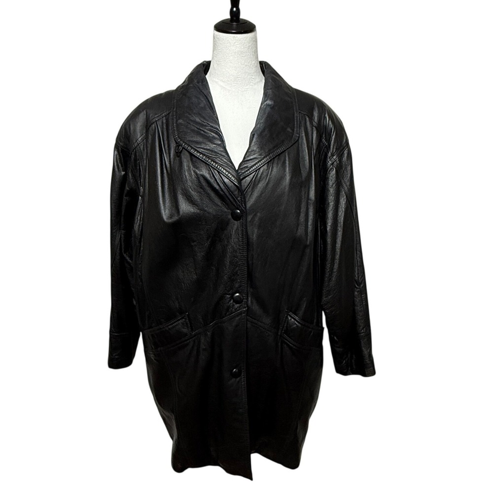 Vintage Wilsons Jackets Women Large Black Leather‎ Thinsulate Coat Snap Up